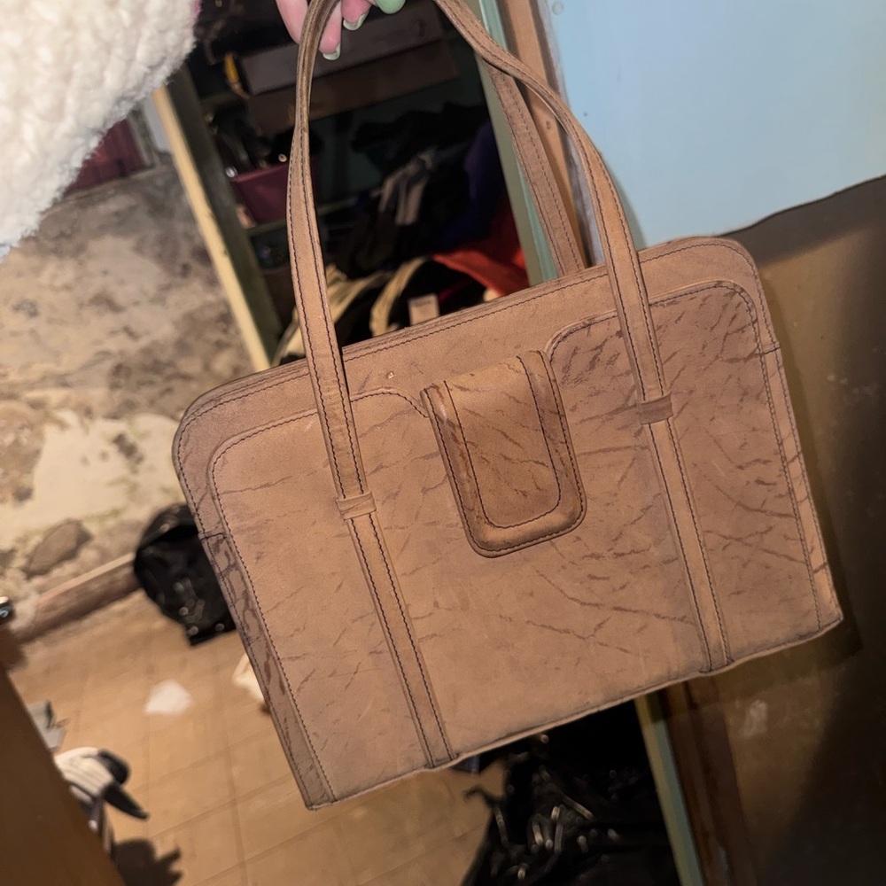 Women’s Tan Faux-Leather Tote Bag